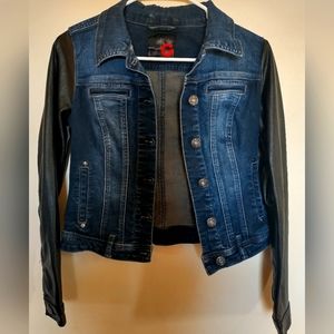 G by GUESS Dark Blue Denim Jacket Black Sleeves Size Small